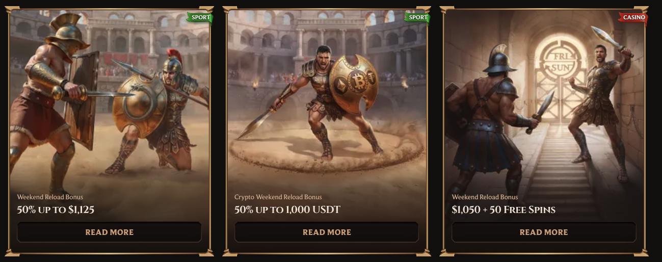 Cartes de promotion de bonus de rechargement du week-end Lanista Casino
