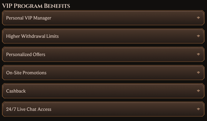 Lanista Casino VIP program benefits list including personal VIP manager and cashback