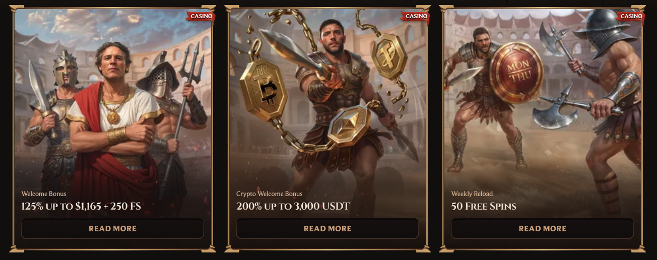 Cartes de bonus de bienvenue Lanista Casino, bonus de bienvenue crypto et bonus de rechargement hebdomadaire